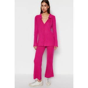 Trendyol Fuchsia Basic Polo Collar Knitwear Top and Bottom Set