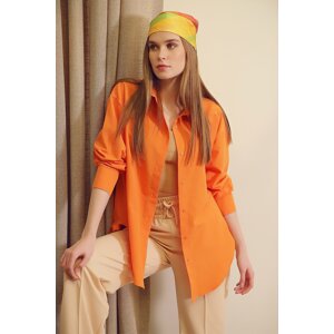 Trend Alaçatı Stili Women's Orange Oversized Long Woven Shirt