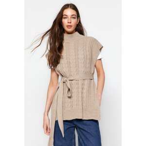 Trendyol Mink Wide Fit Woolen Belt Knitwear Sweater