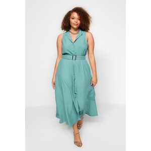 Trendyol Curve Mint Woven Shirt Dress With A Belt