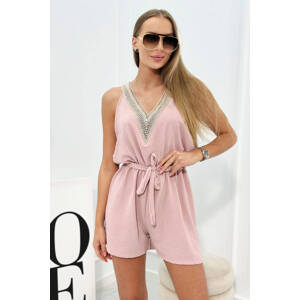 Short jumpsuit with decorative lace powder pink