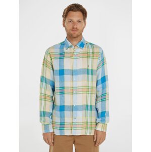 Blue Beige Mens Plaid Shirt Tommy Hilfiger - Men