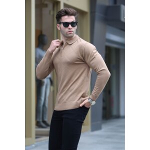 Madmext Beige Zipper Detailed Polo Neck Knitwear Sweater 5973