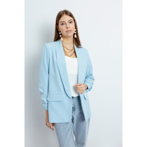 Lafaba Women's Bebe Blue Shawl Collar Blazer Jacket with Shirred Sleeves.
