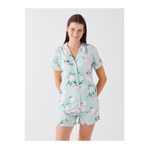 LC Waikiki Women's Shirt Collar Floral Short Sleeved Pajamas Set with Shorts