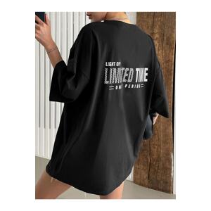 Know Women's Black Oversize Limited Time Printed Tshirt
