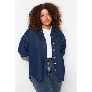 Trendyol Curve Dark Blue Oversize Denim Shirt