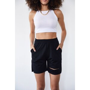 XHAN Women's Black Ripped Detailed Shorts