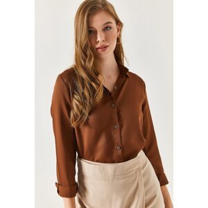 armonika Straight Shirt with Long Sleeves - BROWN