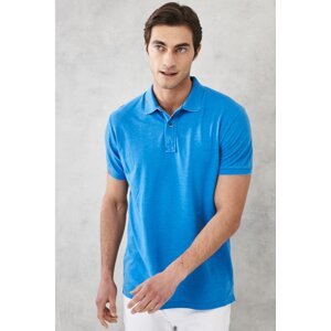 ALTINYILDIZ CLASSICS Men's Saxon Blue Slim Fit Slim Fit Polo Neck Cotton T-Shirt.