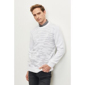 ALTINYILDIZ CLASSICS Men's Bone-Wine Melange Standard Fit Normal Cut Crew Neck Textured Patterned Knitwear Sweater.