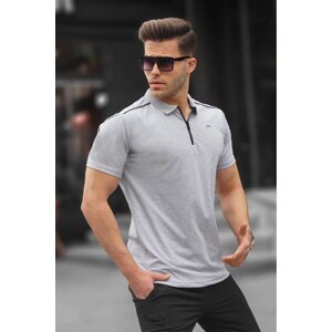 Madmext Men's Graymelange Basic Zippered Polo T-Shirt 6076