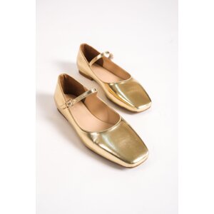 Capone Outfitters Short Toe Banded Marj Jane Metallic Gold Women's Flats