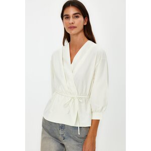 Trendyol Stone Double Breasted Tie Detailed Woven Blouse