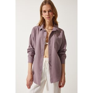 Happiness İstanbul Women's Lilac Oversize Linen Ayrobin Shirt