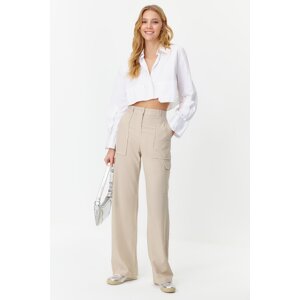 Trendyol Mink Cargo Wide Leg Contrast Stitch Detail Woven Trousers