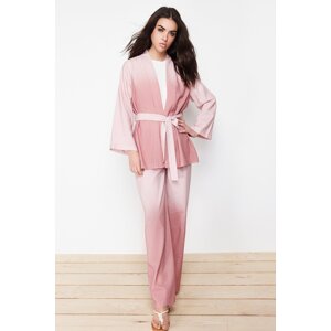 Trendyol Purple Linen Look Woven Kimono Trousers Two Piece Set