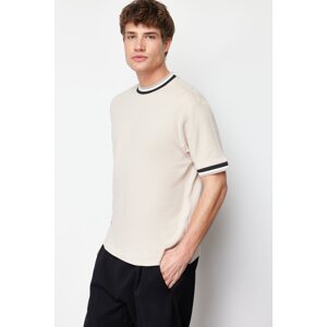 Trendyol Stone Relaxed/Comfort Fit Textured Stripe Detail T-Shirt
