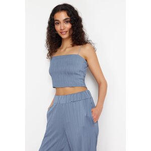 Trendyol Indigo Textured Fabric Strapless Collar Crop Knitted Blouse