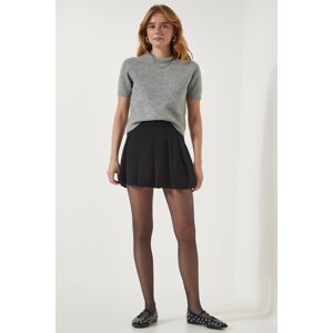 Happiness İstanbul Women's Black Pleated Mini Woven Shorts Skirt