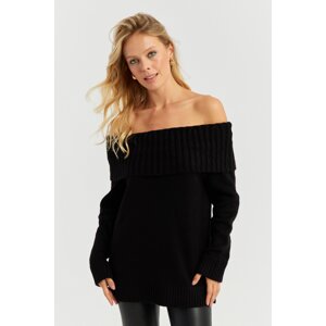 Cool & Sexy Women's Black Madonna Collar Knitwear Sweater