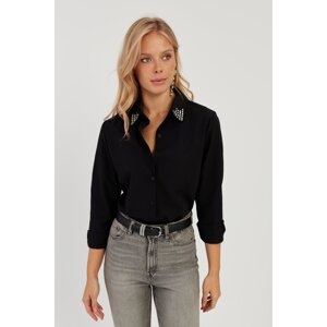 Cool & Sexy Women's Black Stone Detailed Shirt