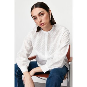 Trendyol Ecru Brode Lace Detail Cotton Woven Shirt