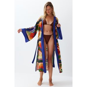 Trendyol Abstract Patterned Belted Maxi Woven Kimono & Kaftan