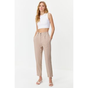 Trendyol Light Brown Carrot High Waist Polyviscon Woven Trousers