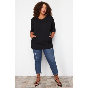 Trendyol Curve Black Three-Quarter Sleeve Knitted Blouse