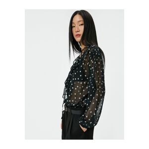 Koton Polka Dot Blouse Tulle Ruffled Neckerchief Long Sleeve