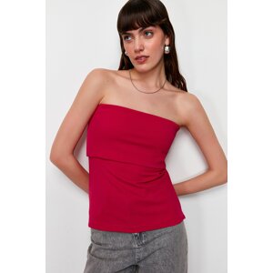 Trendyol Fuchsia Strapless Neck Side Zipper Crepe Knitted Blouse