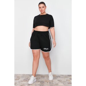 Trendyol Curve Black Printed Piping Detailed Knitted Shorts & Bermuda