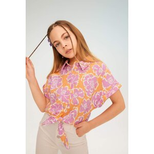 DEFACTO Girl Short Sleeve Patterned Crop Shirt