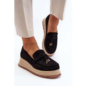 Women's moccasins with braided soles, black Torresia