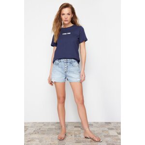 Trendyol Blue More Sustainable Ripped High Waist Shorts