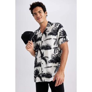 DEFACTO Regular Fit High Collar Printed Viscose Short Sleeve Shirt