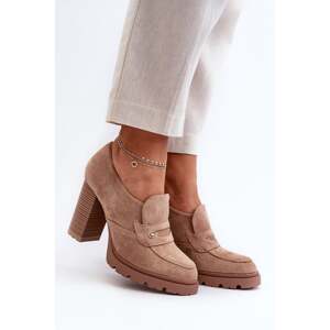 Women's eco suede high-heeled shoes beige Larmaves