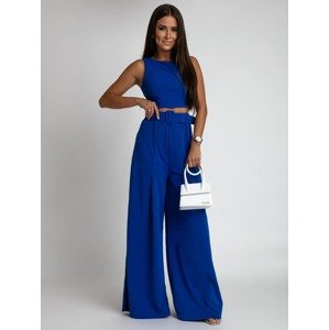 Two-piece set with wide trousers and cornflower blue blouse