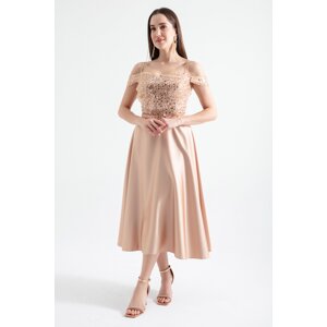 Lafaba Women's Gold Strap Flared Cut Midi Evening Dress