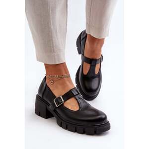 Women's eco leather shoes on platform and block, black Emelna