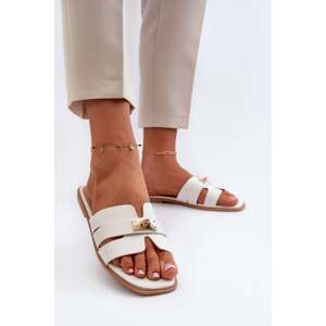 Women's flat slippers with embellishment, white Kavinia