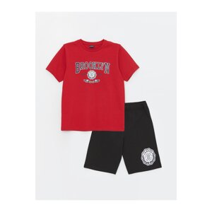 LC Waikiki Crew Neck Printed Short Sleeve Boys' Shorts Pajamas Set