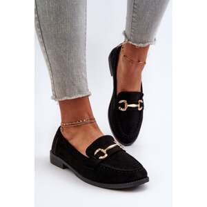 Women's flat-heeled loafers with embellishments, black aviole