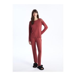 LC Waikiki Women's Pajamas Set with Crew Neck, Straight Long Sleeve