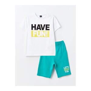 LC Waikiki Crew Neck Printed Short Sleeve Boys' Shorts Pajamas Set