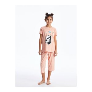 LC Waikiki Crew Neck Printed Short Sleeve Girls' Pajamas Set