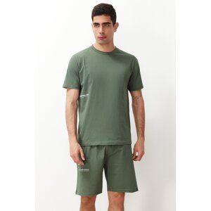 Trendyol Men's Green Reguar Fit Printed Knitted Pajama Set with Shorts