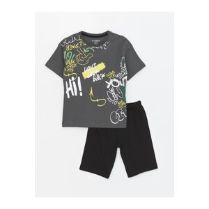 LC Waikiki Crew Neck Printed Short Sleeve Boys' Shorts Pajamas Set