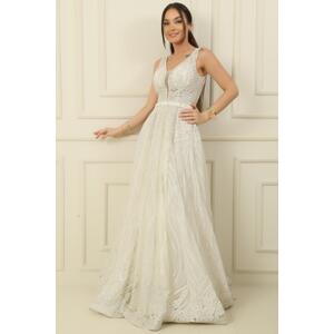 By Saygı Silvery Ghost Tulle Princess Evening Dress